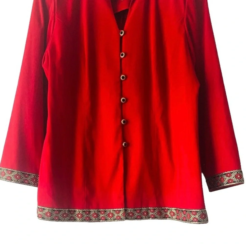 Vintage Jessica Howard Red Embroidered Trim Blazer Jacket Women Size 18 Holiday